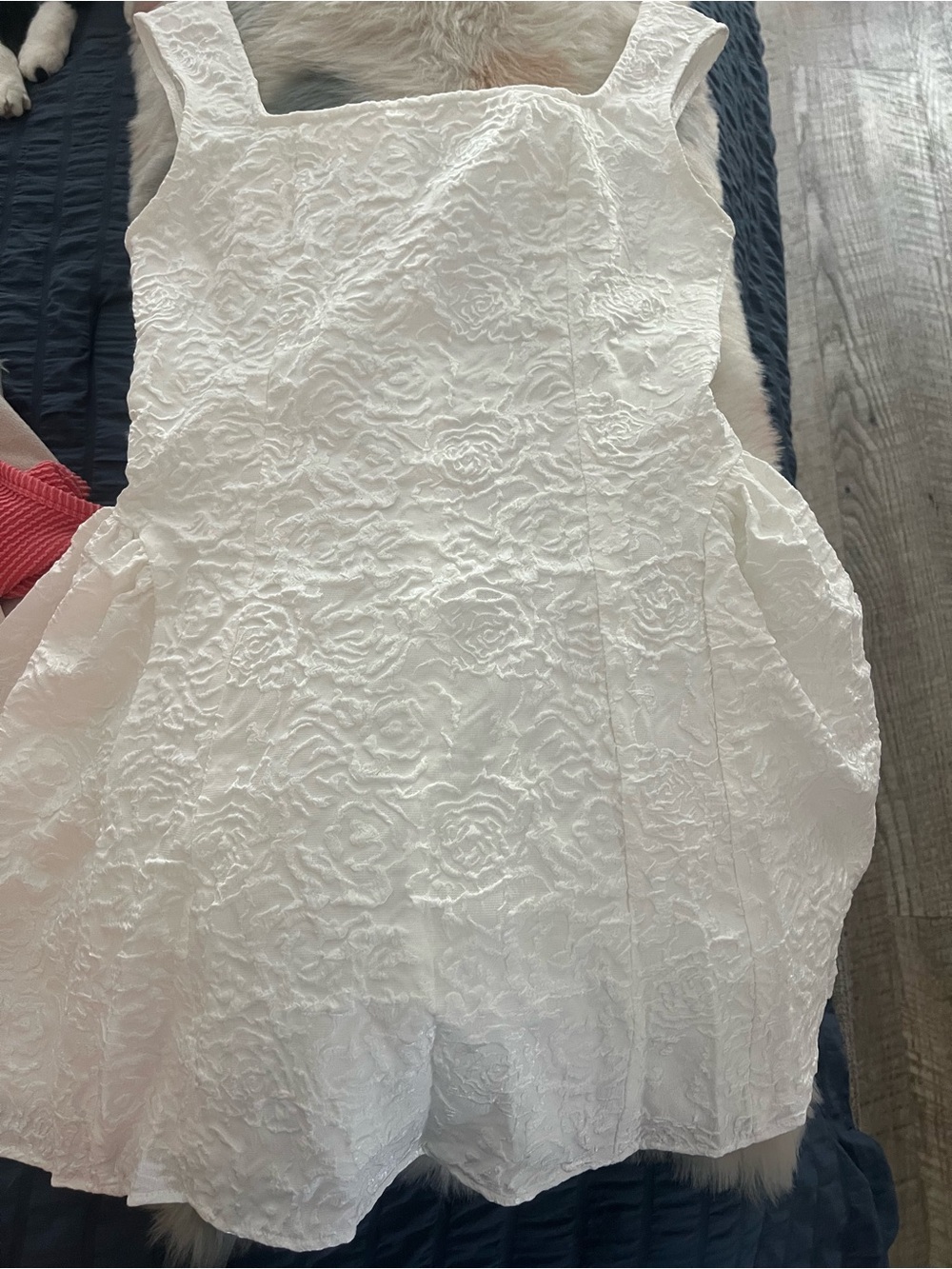 White Textured Floral Jacquard Sleeveless Dress